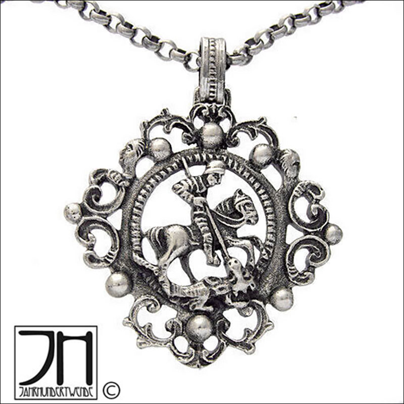 925 Silber Anhänger Heiliger Georg Drachentöter Historismus Tracht